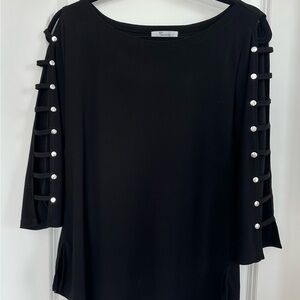 89th & Madison Black Blouse with silver stud cut out sleeve details.